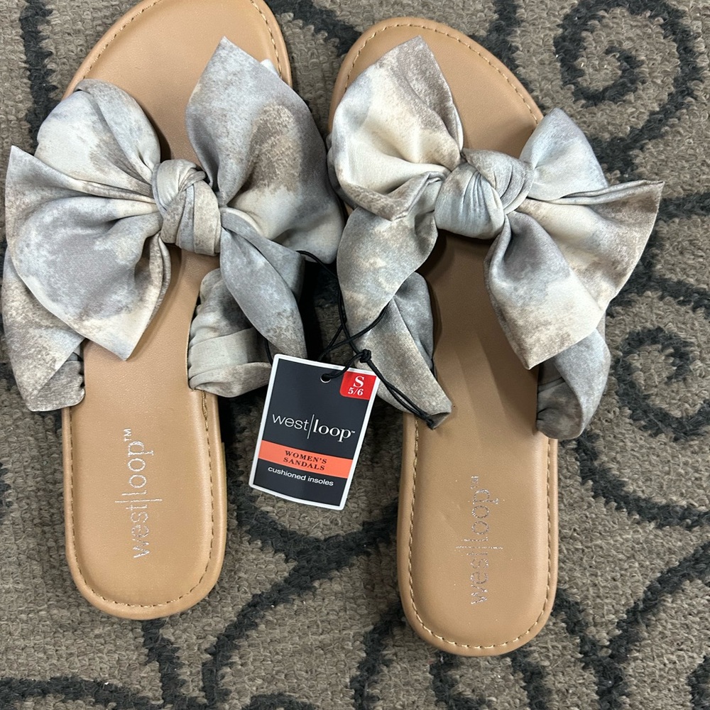 West Loop Women's Bow Slide Sandals - Cream and Gray